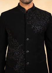 black bandhgala with hand embroidery