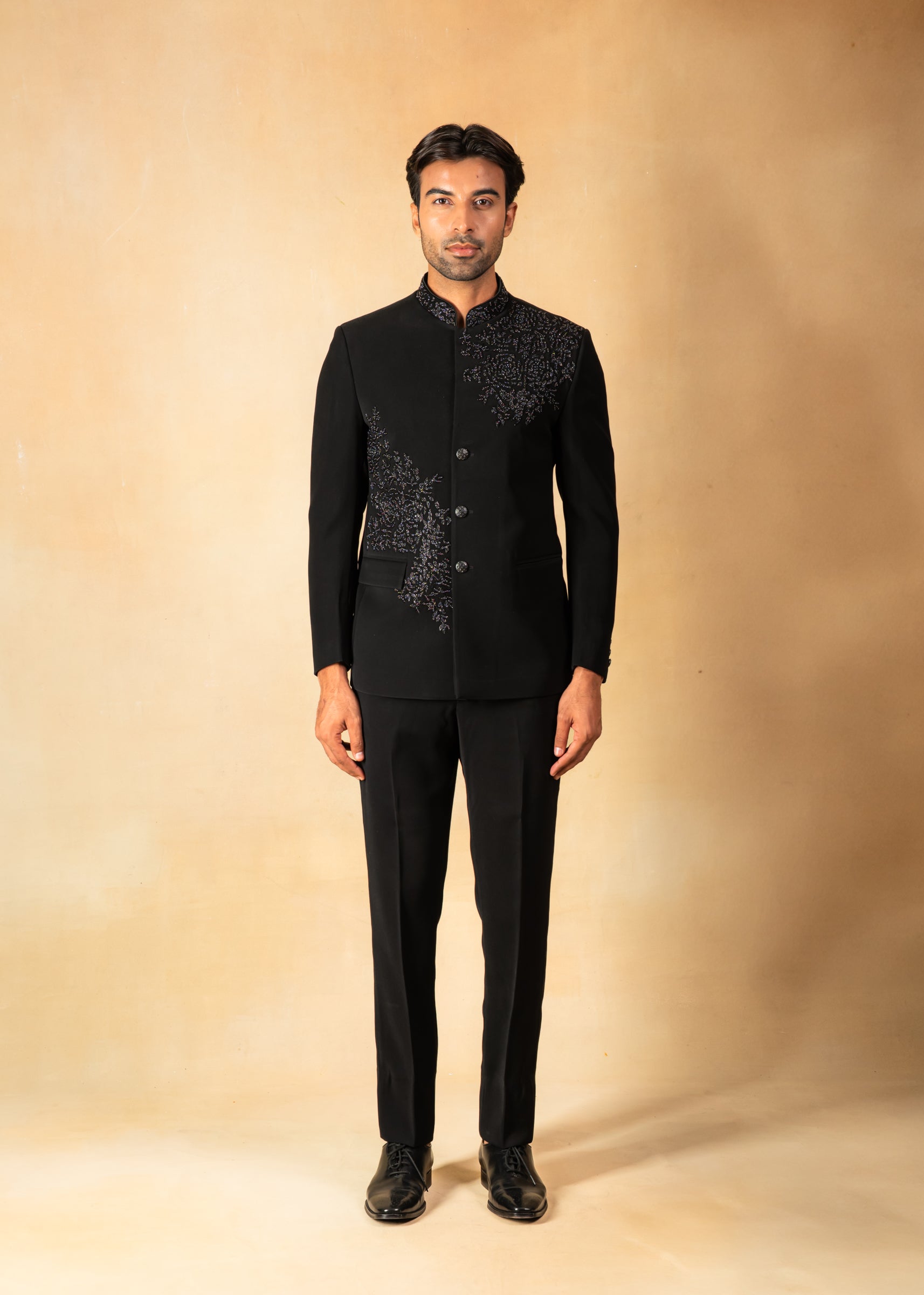 black bandhgala with hand embroidery
