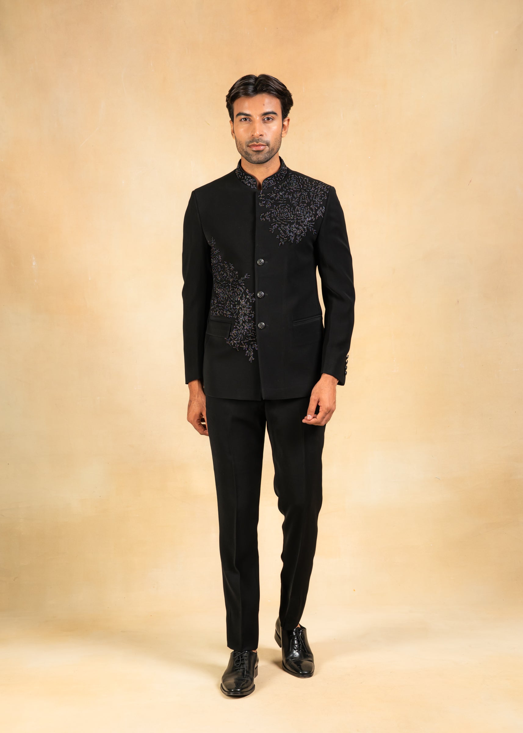 black bandhgala with hand embroidery