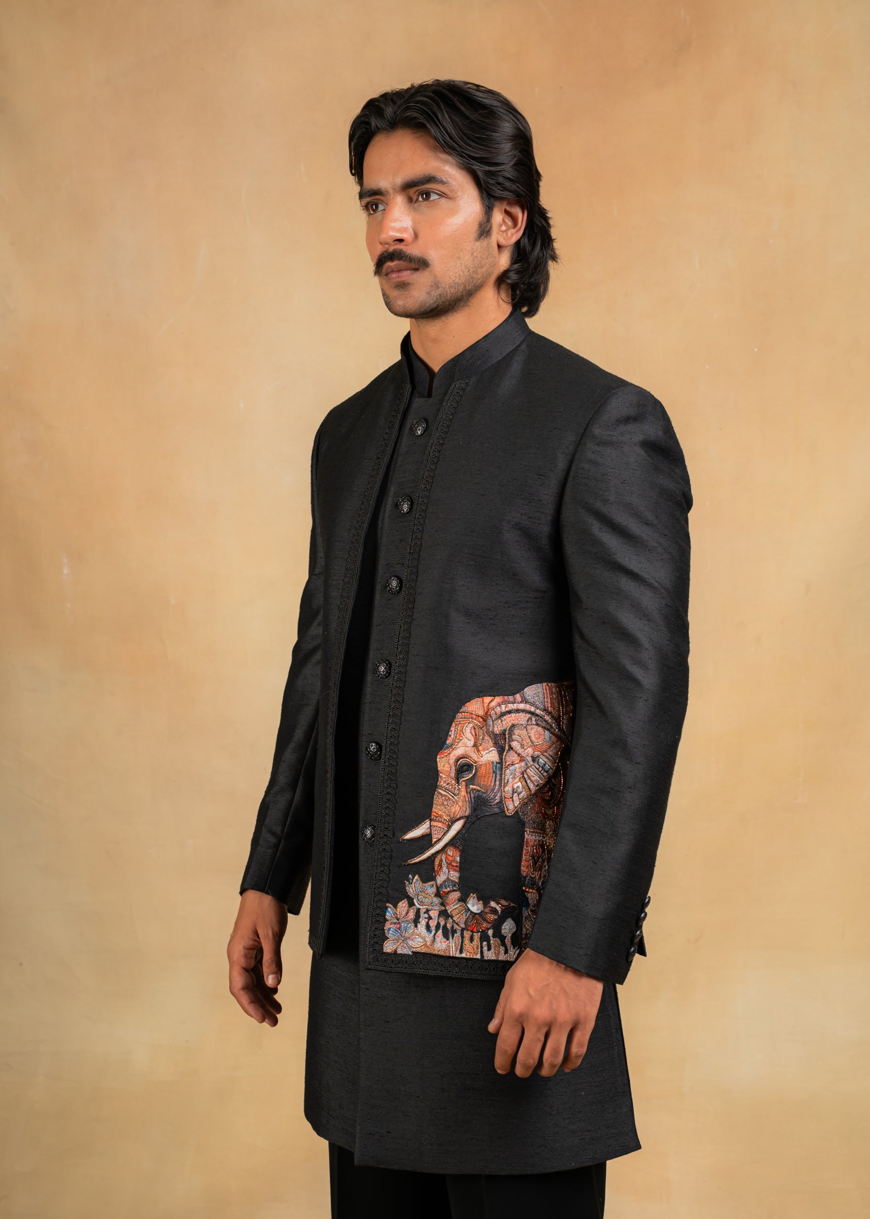 black designer open indowestern