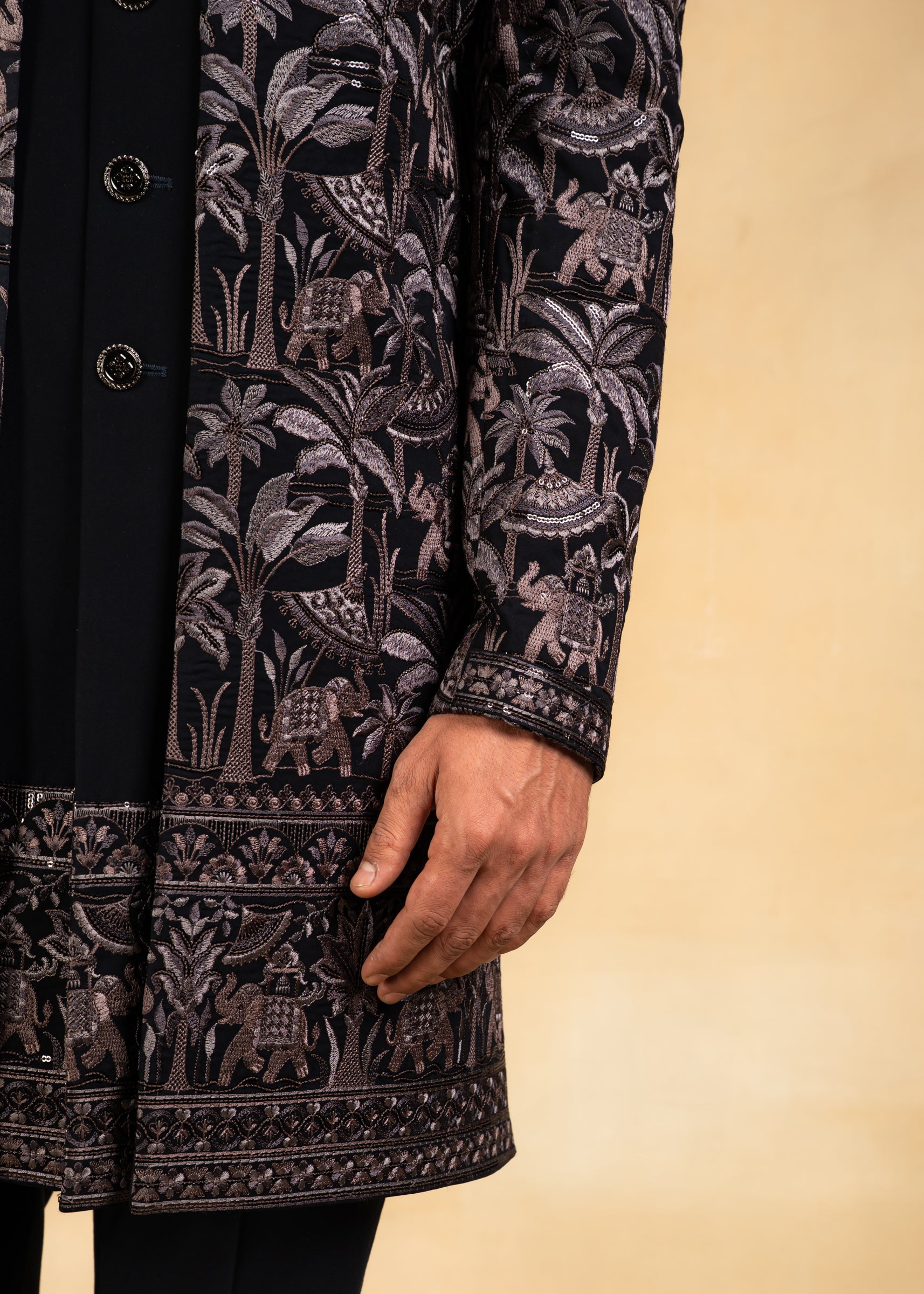 black embroidered open indowestern