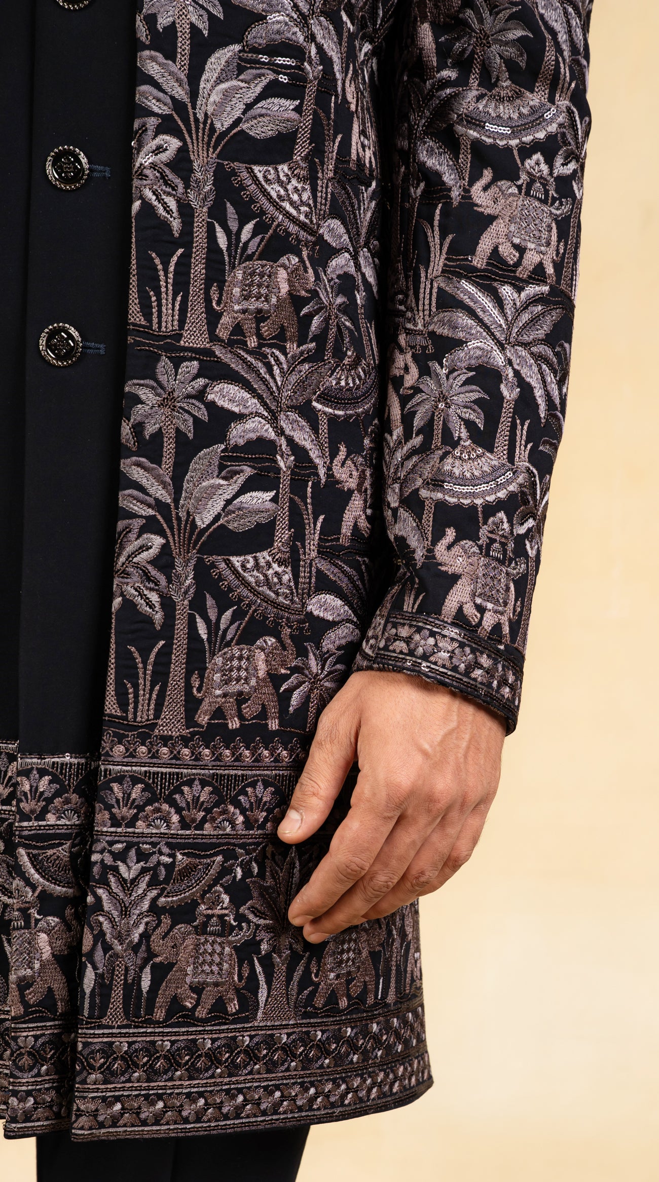 black embroidered open indowestern