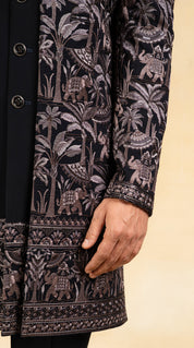 black embroidered open indowestern
