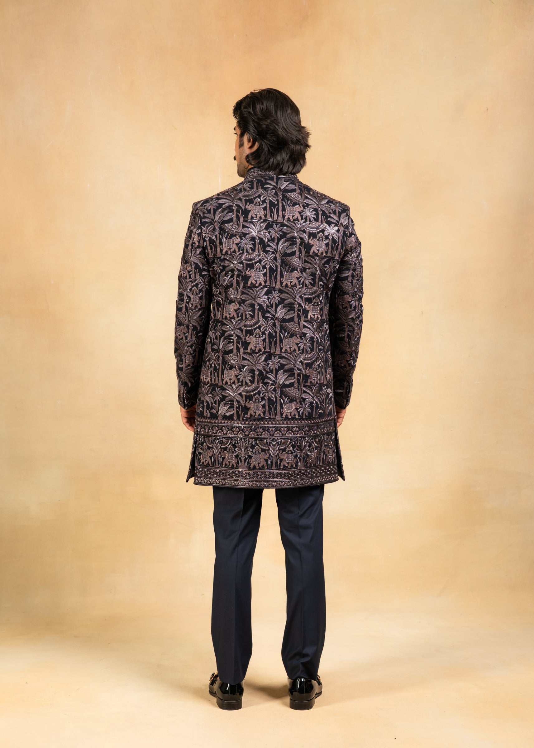 black embroidered open indowestern
