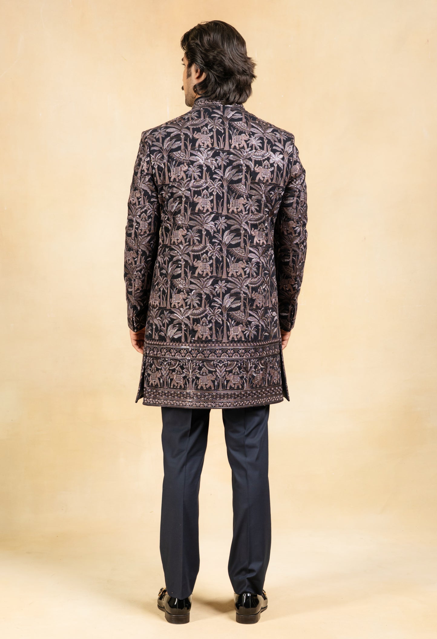 black embroidered open indowestern