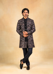 black embroidered open indowestern