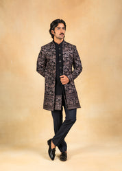 black embroidered open indowestern