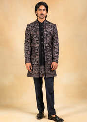 black embroidered open indowestern