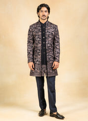 black embroidered open indowestern