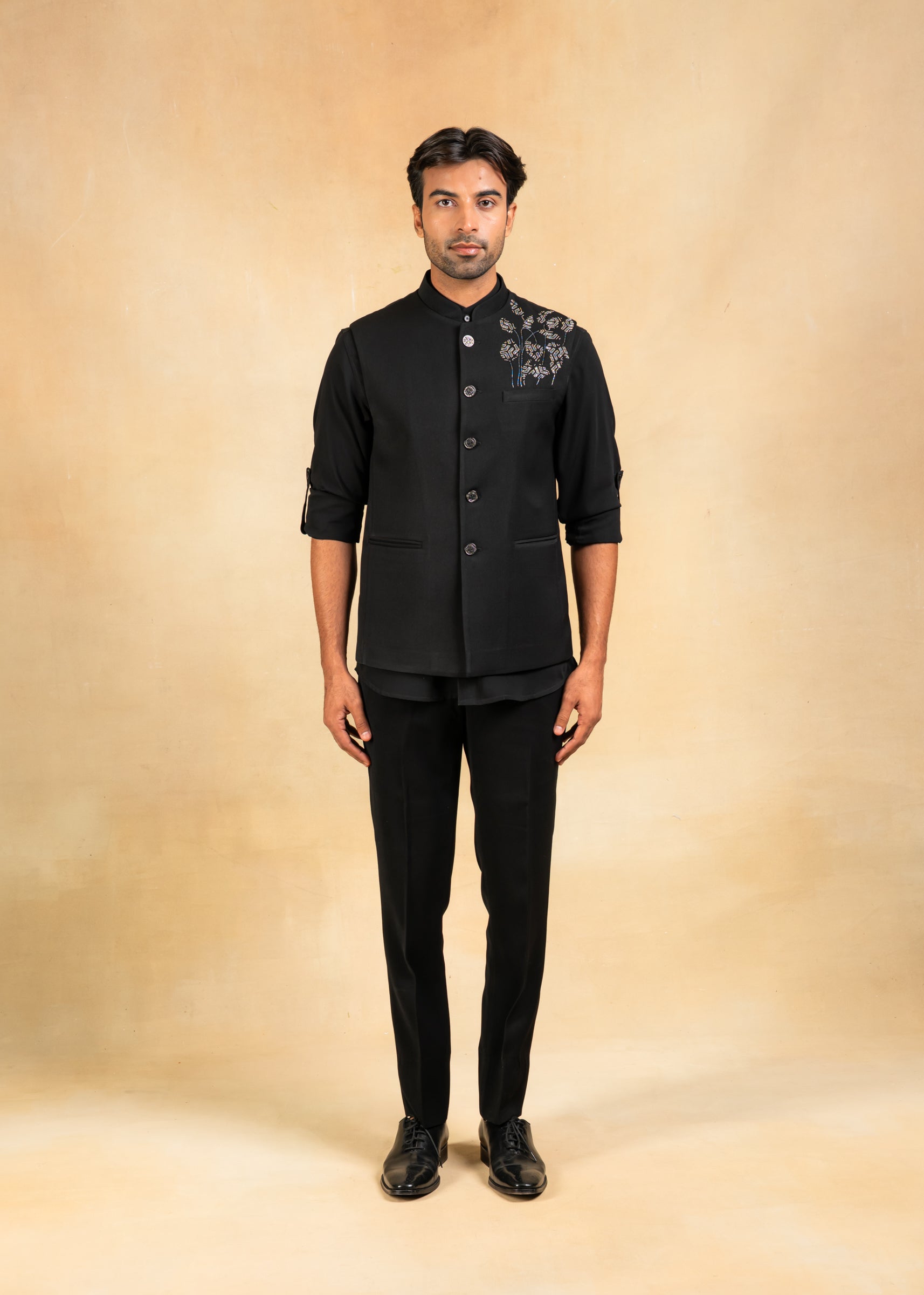 black nehru jacket with hand embroidery