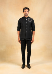 black nehru jacket with hand embroidery