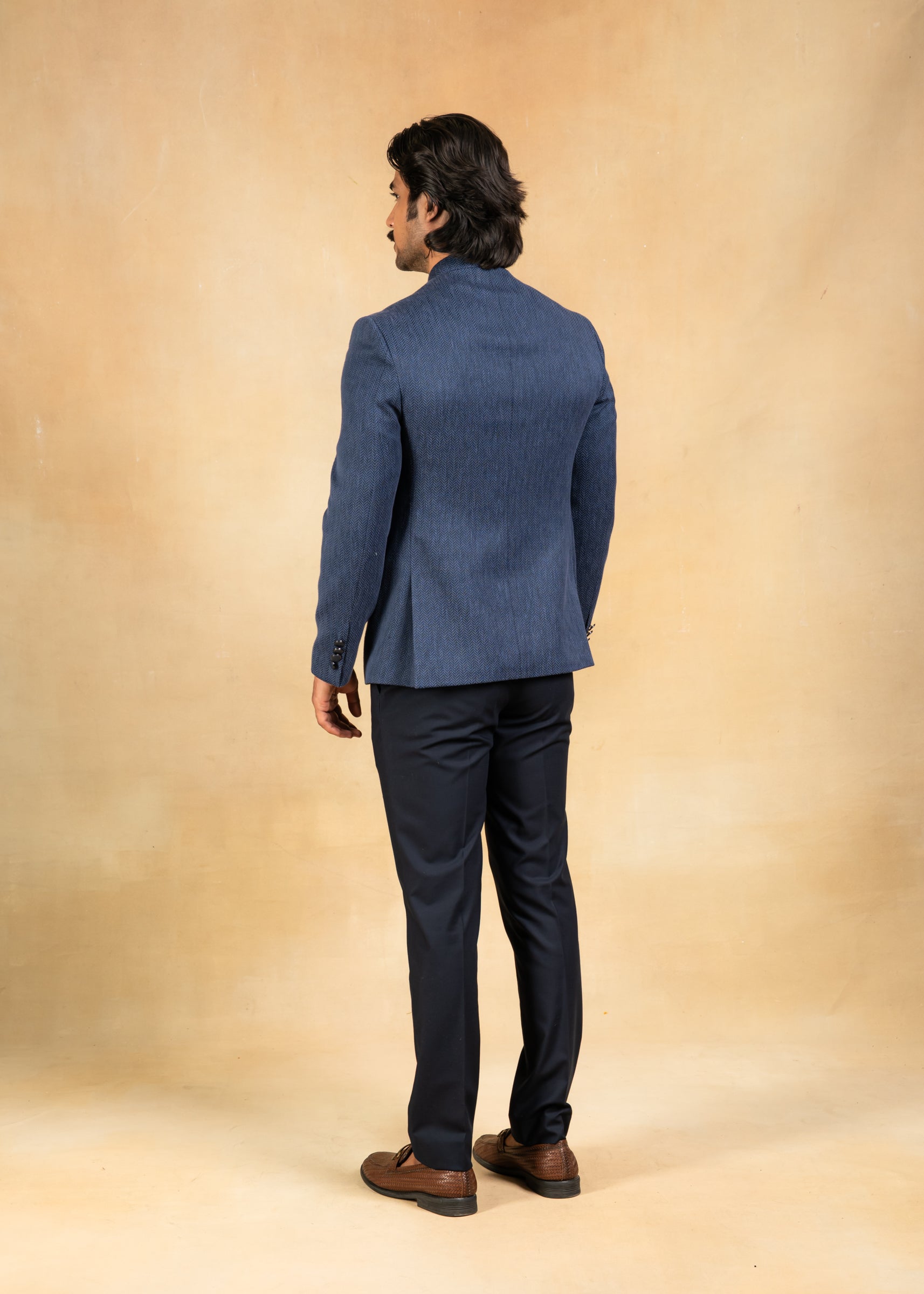 blue herringbone bandhgala
