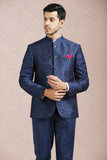 Navy Embroidered Bandhgala Set with Formal Trouser