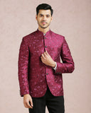 Wine Embroidered Bandhgala Set with Formal Trouser