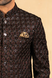 brown velvet embroidered bandhgala