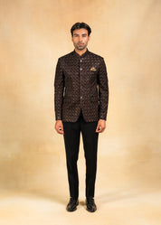 brown velvet embroidered bandhgala