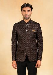 brown velvet embroidered bandhgala