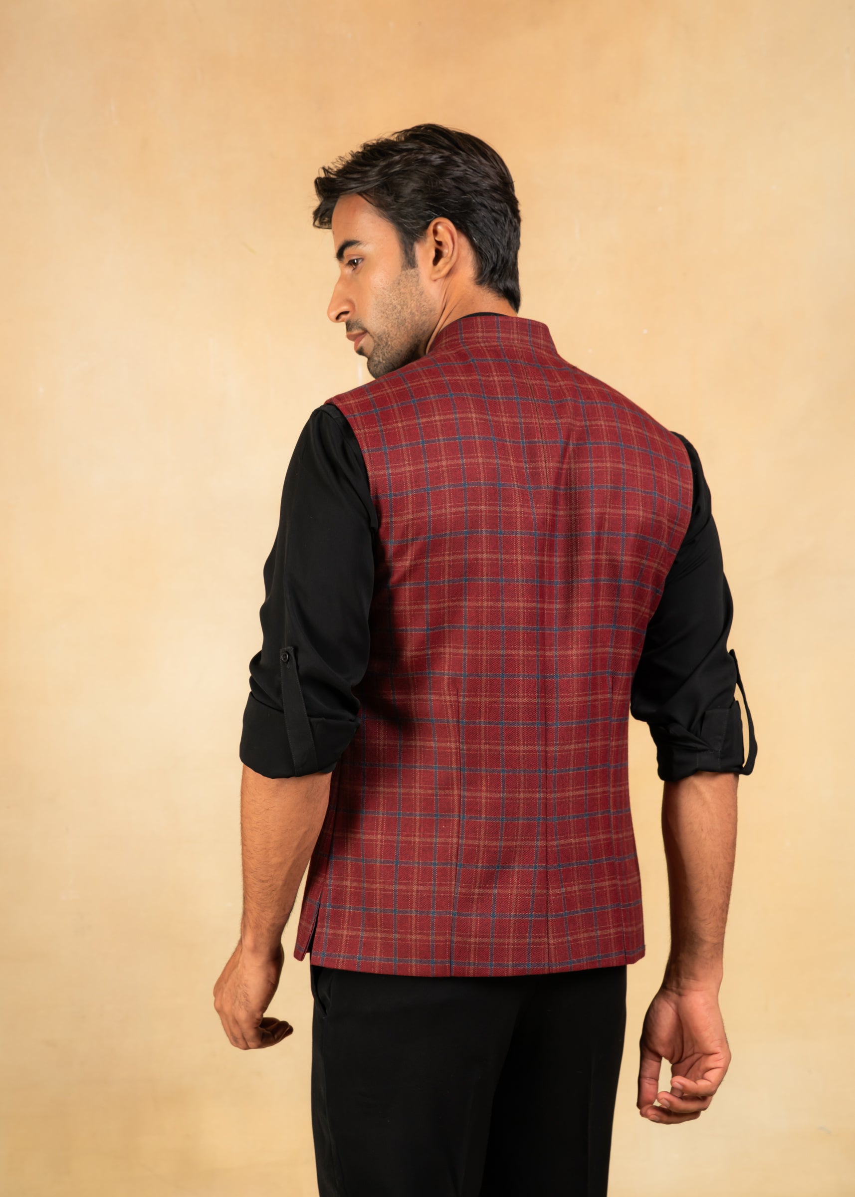 checkered 4 pocket nehru jacket