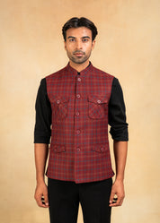 checkered 4 pocket nehru jacket