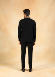 classic black bandhgala with hand embroidered collar