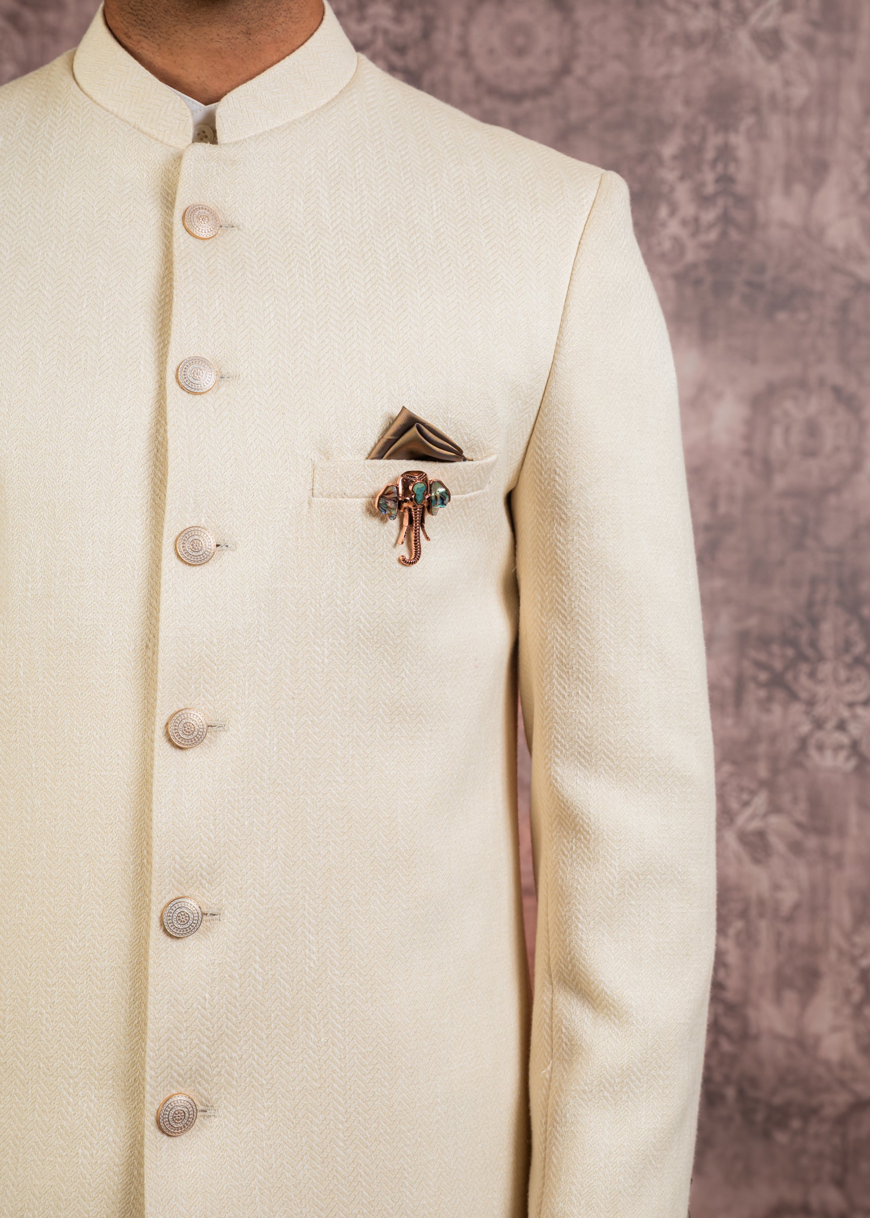classic cream Herringbone indowestern