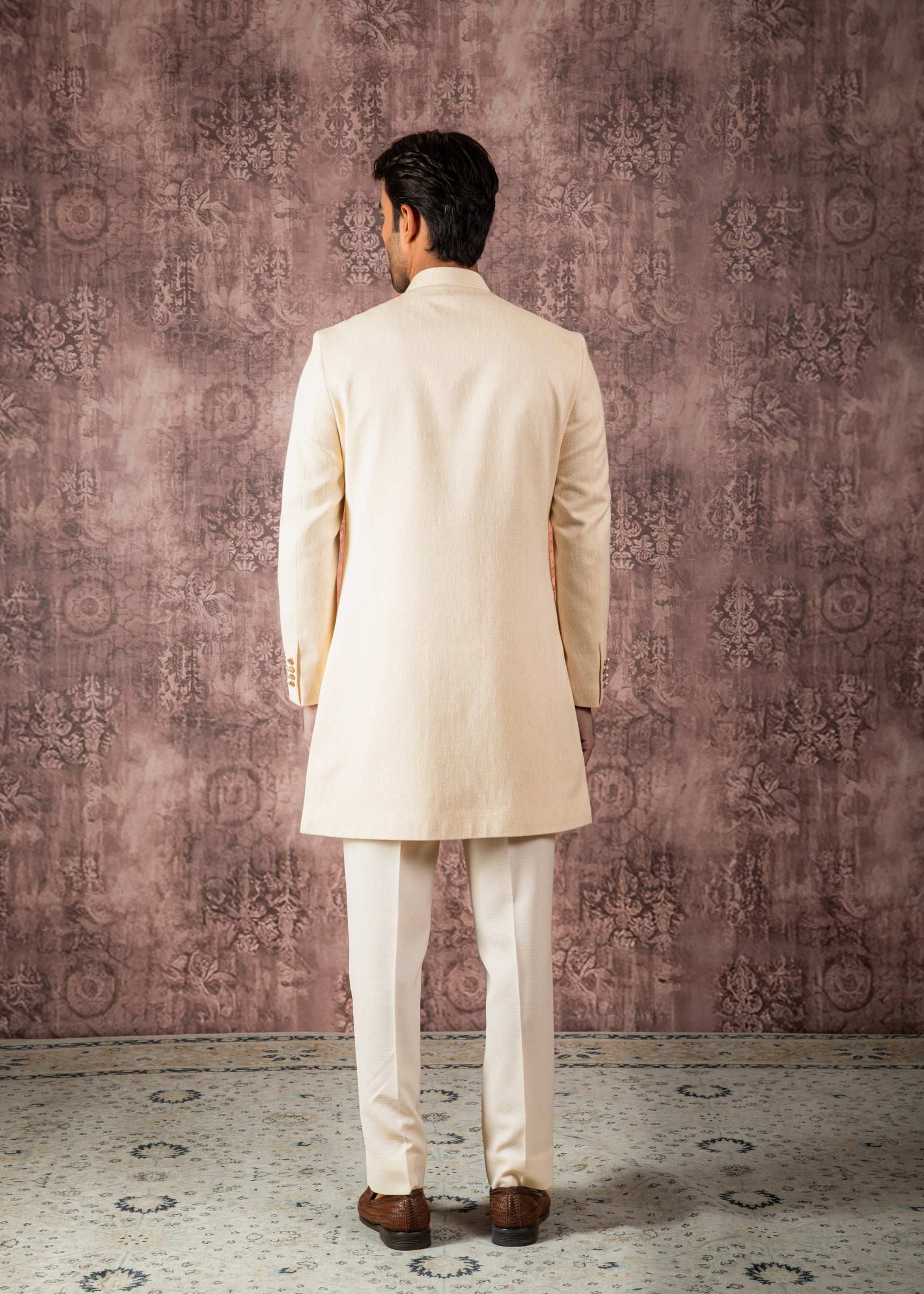 classic cream Herringbone indowestern