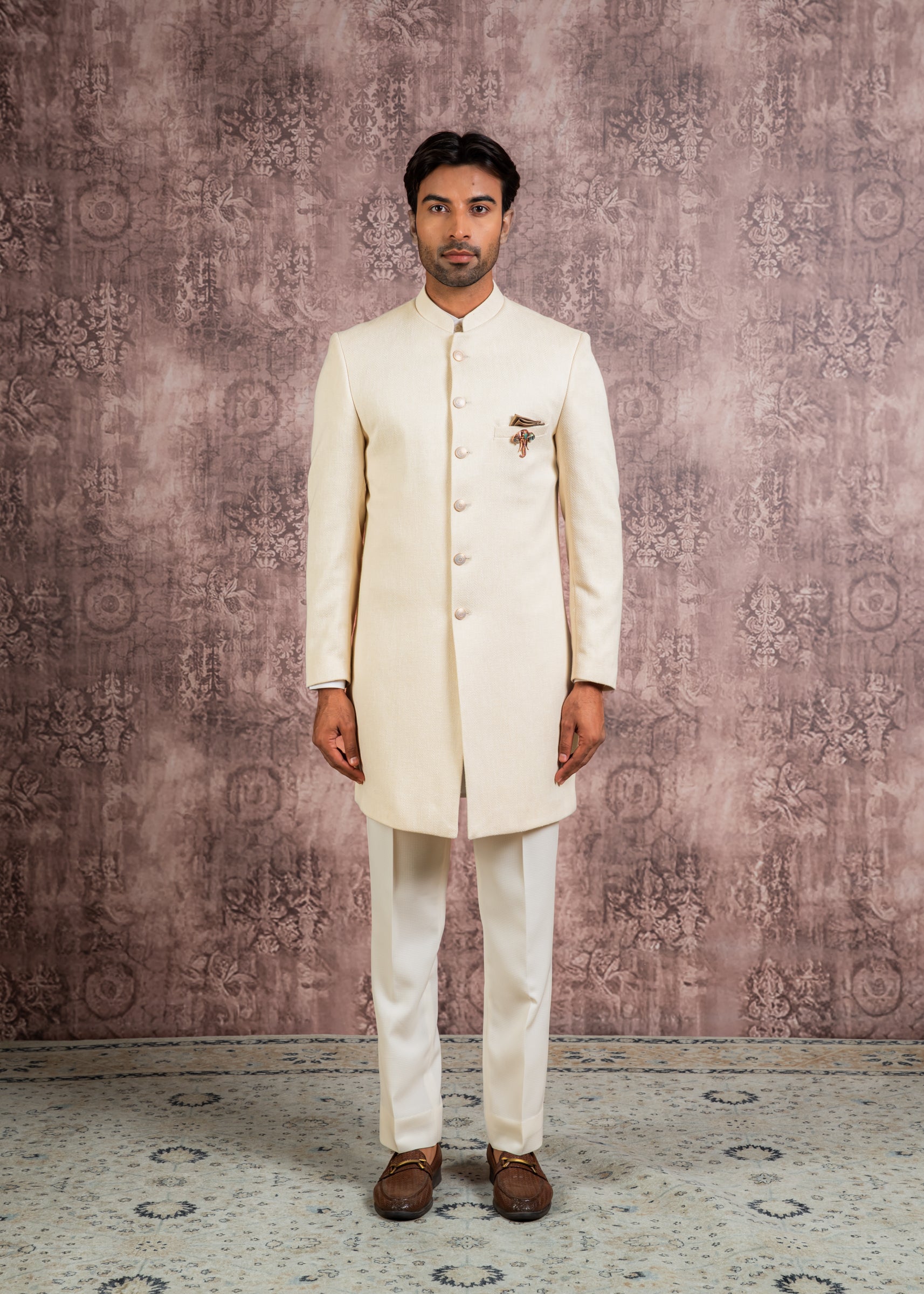 classic cream Herringbone indowestern