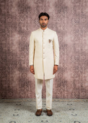 classic cream Herringbone indowestern