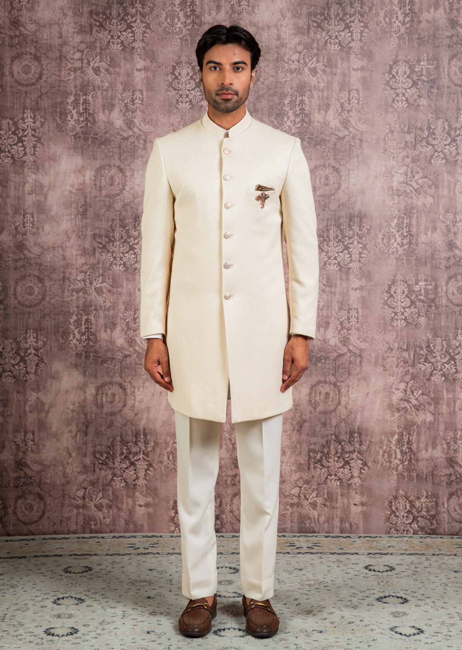 classic cream Herringbone indowestern