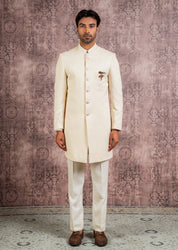 classic cream Herringbone indowestern