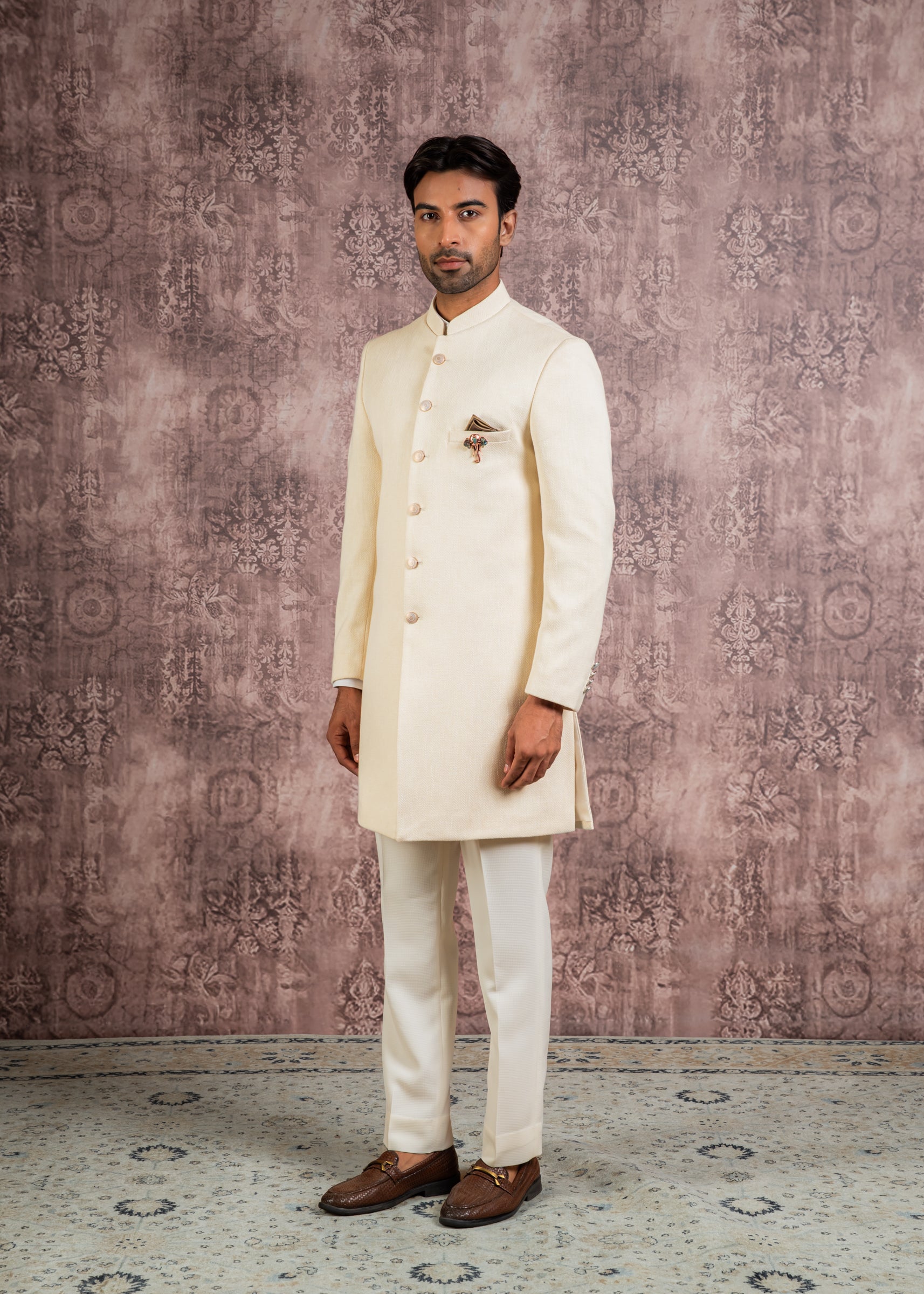 classic cream Herringbone indowestern