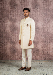 classic cream Herringbone indowestern