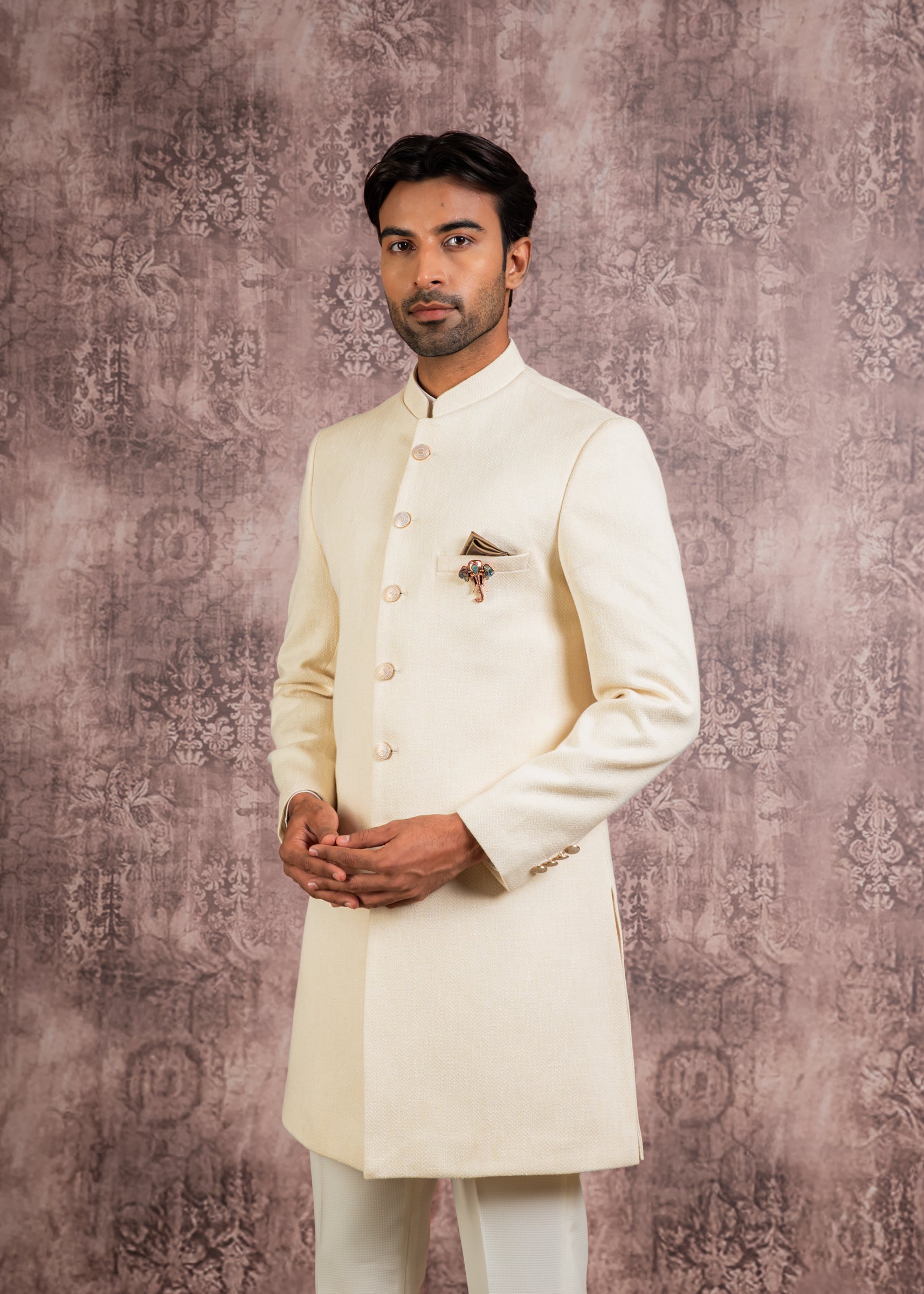 classic cream Herringbone indowestern