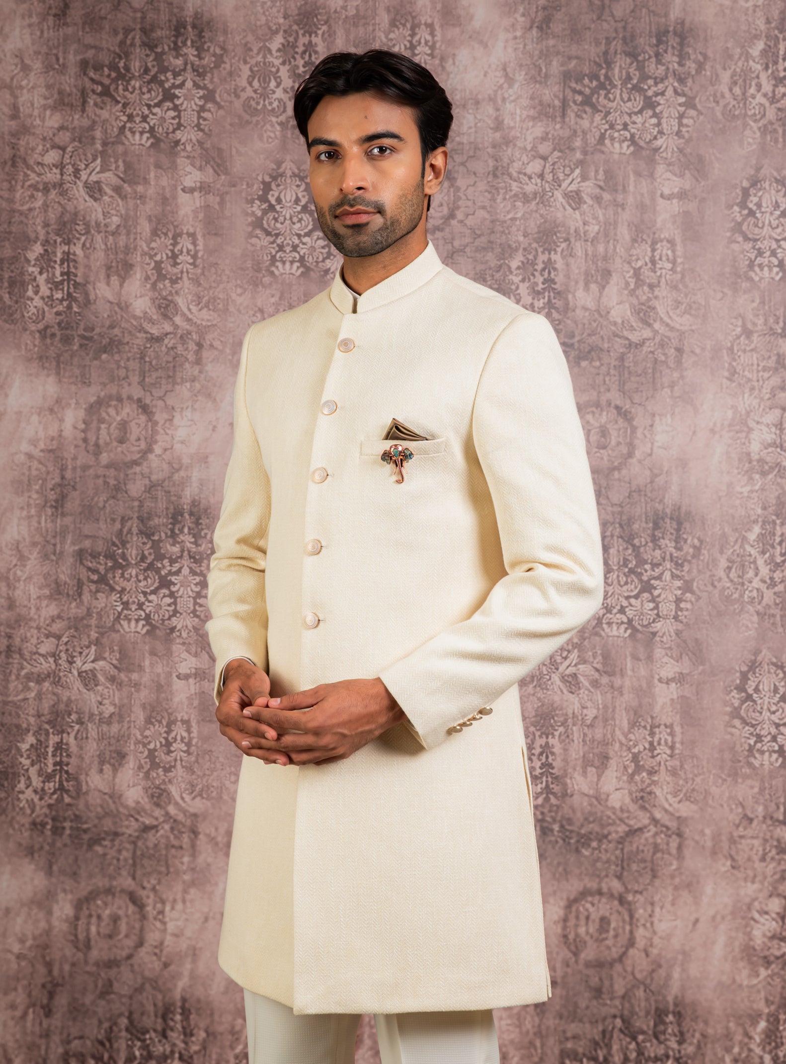 classic cream Herringbone indowestern