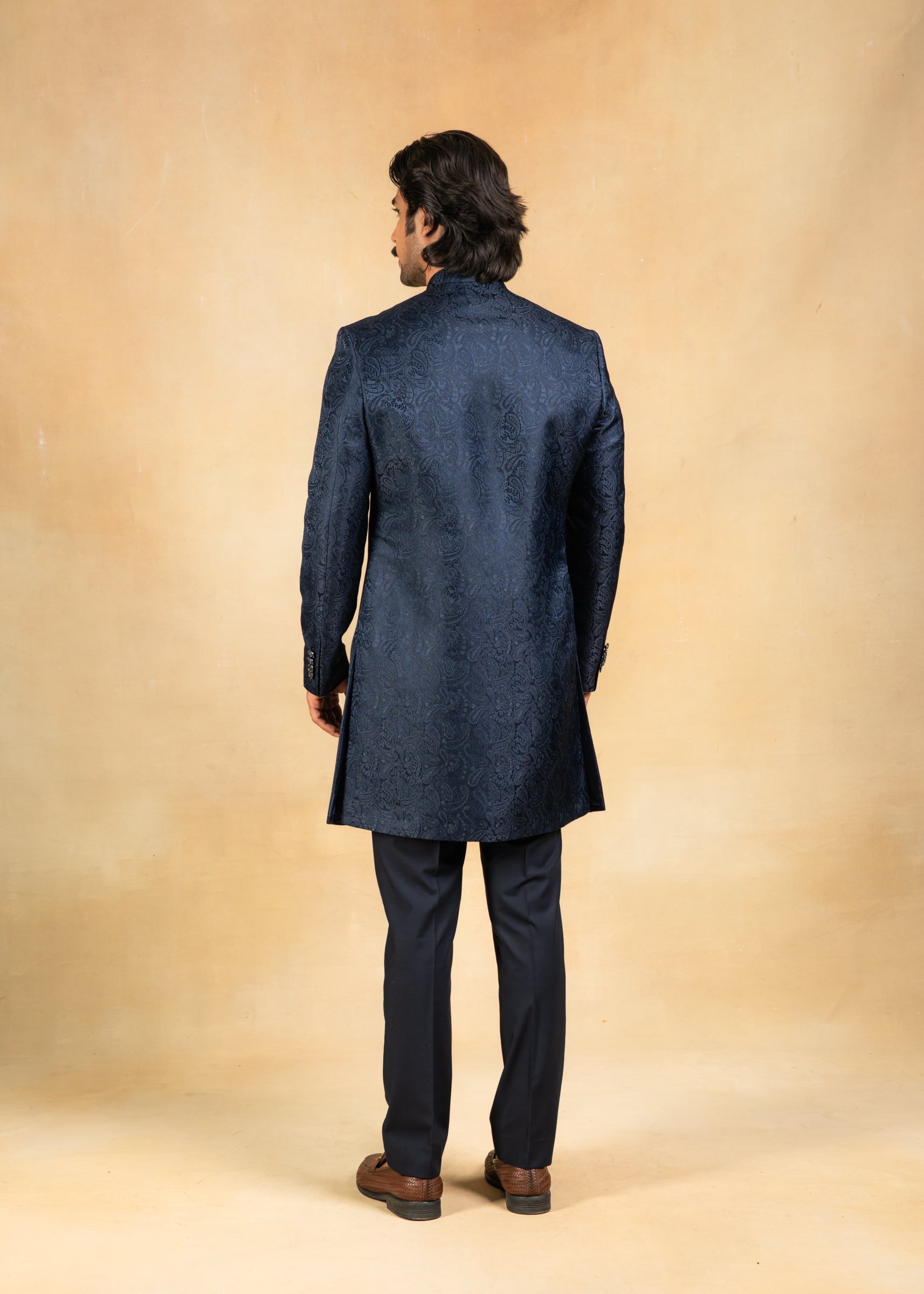 classic navy blue indowestern