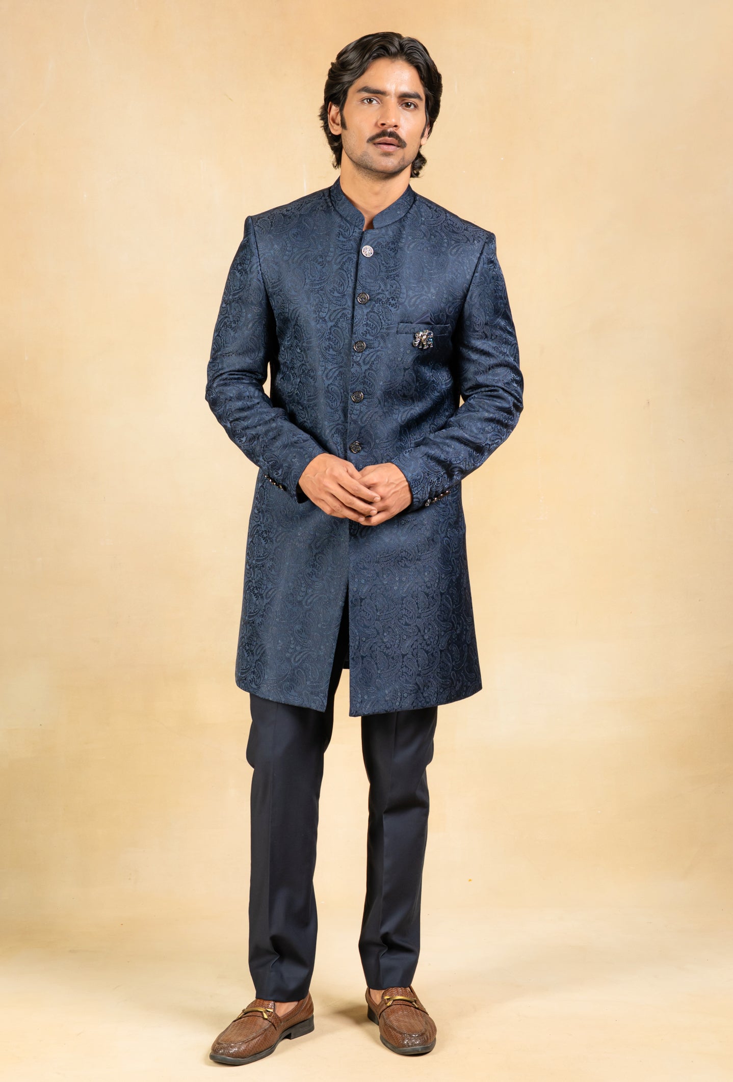 classic navy blue indowestern