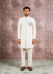 cream indowestern with embroidered motif