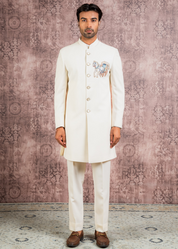 cream indowestern with embroidered motif