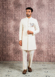 cream indowestern with embroidered motif