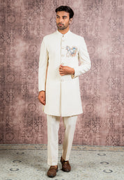 cream indowestern with embroidered motif