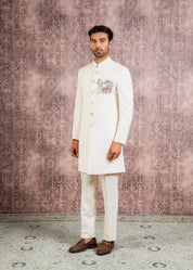 cream indowestern with embroidered motif