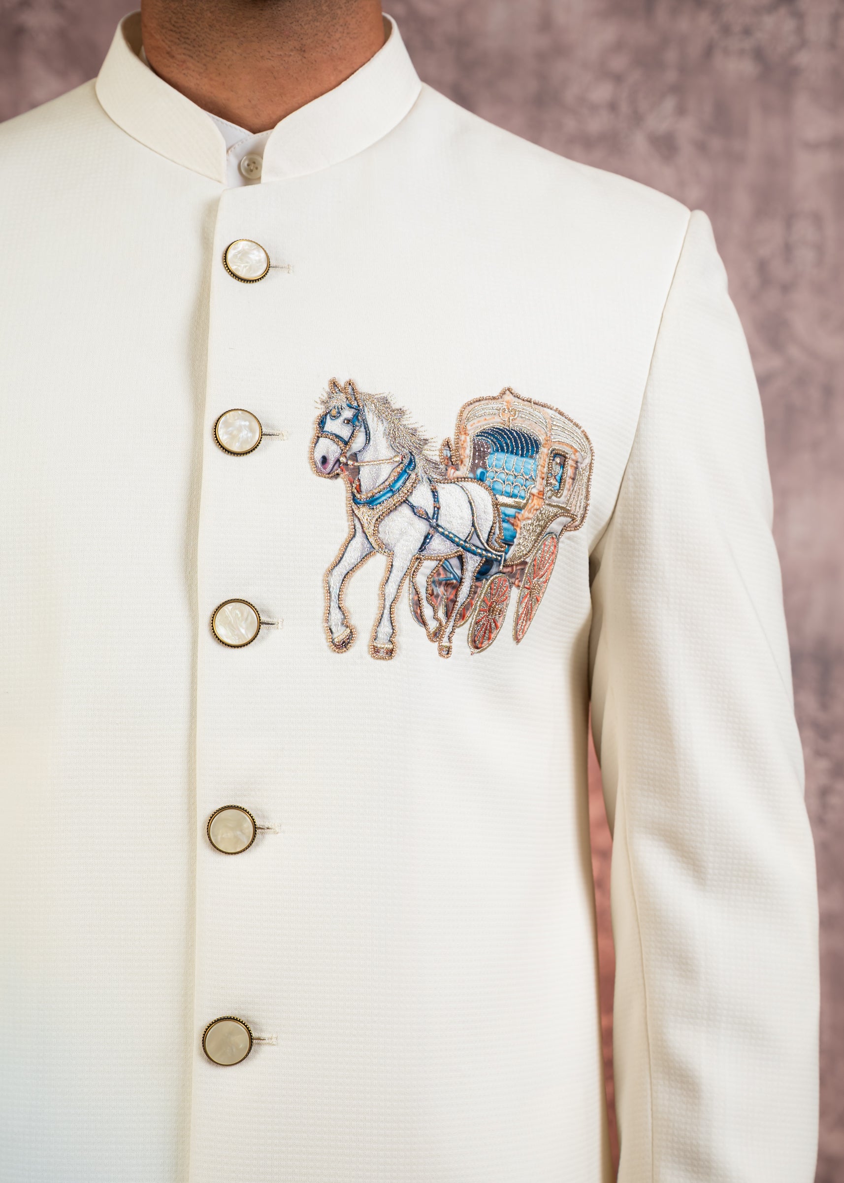 cream indowestern with embroidered motif