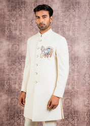 cream indowestern with embroidered motif