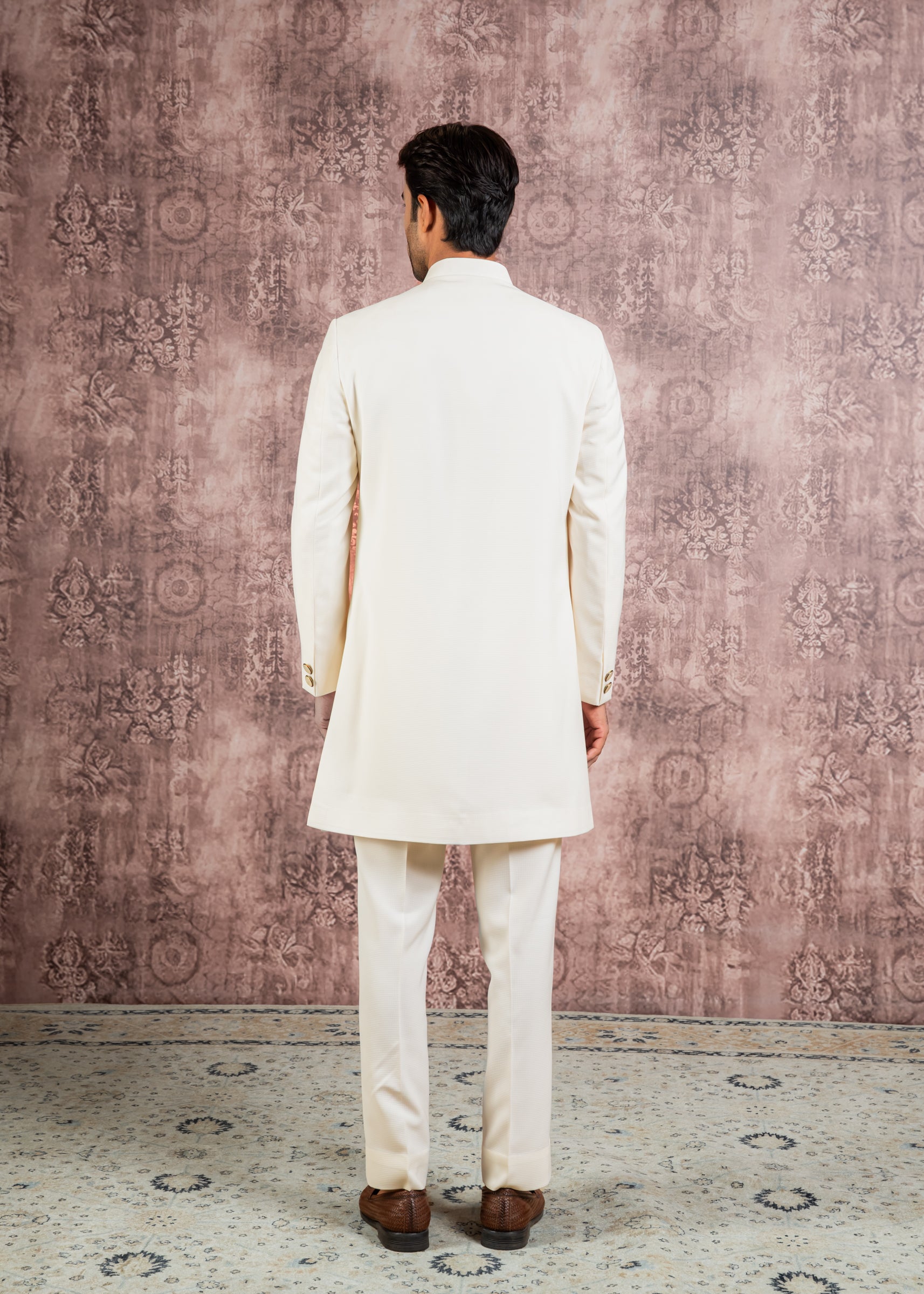 cream indowestern with embroidered motif