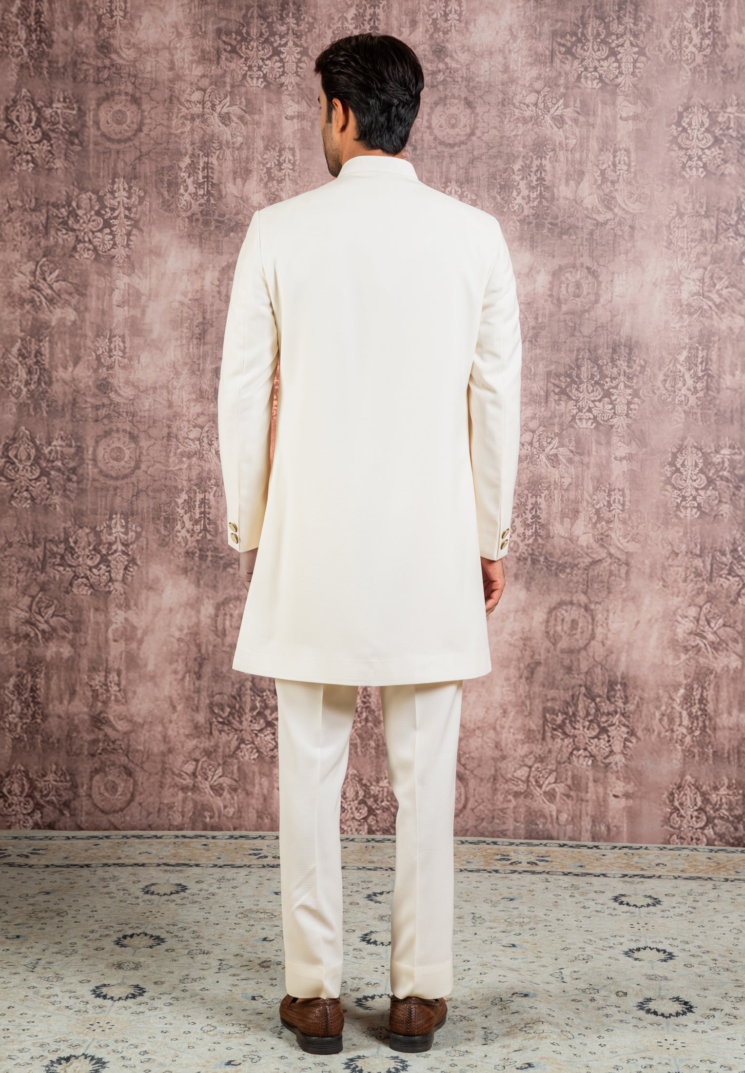 cream indowestern with embroidered motif