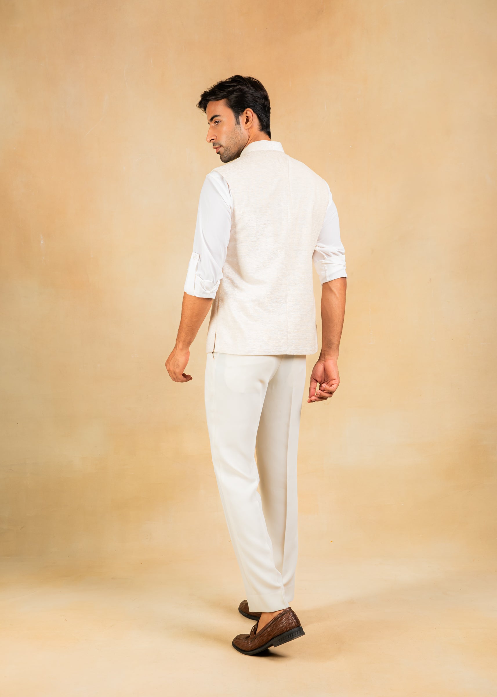 cream nehru jacket with embroidered motif