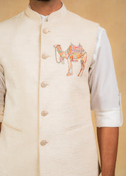 cream nehru jacket with embroidered motif