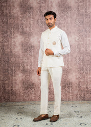 cream nehru jacket with embroidered patch pocket