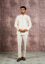 cream silk hand embroidered bandhgala