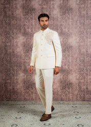 cream silk hand embroidered bandhgala